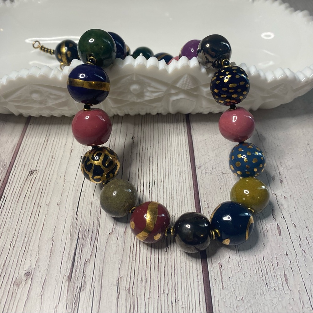 Colorful Hand-Painted Ceramic Beaded Necklace, 19.